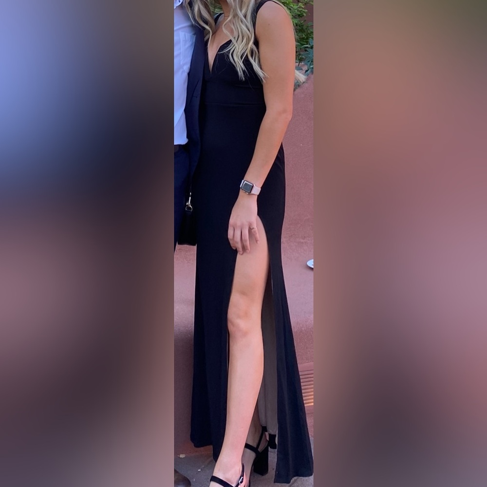 City Studio Black Sleeveless Gown with Slit